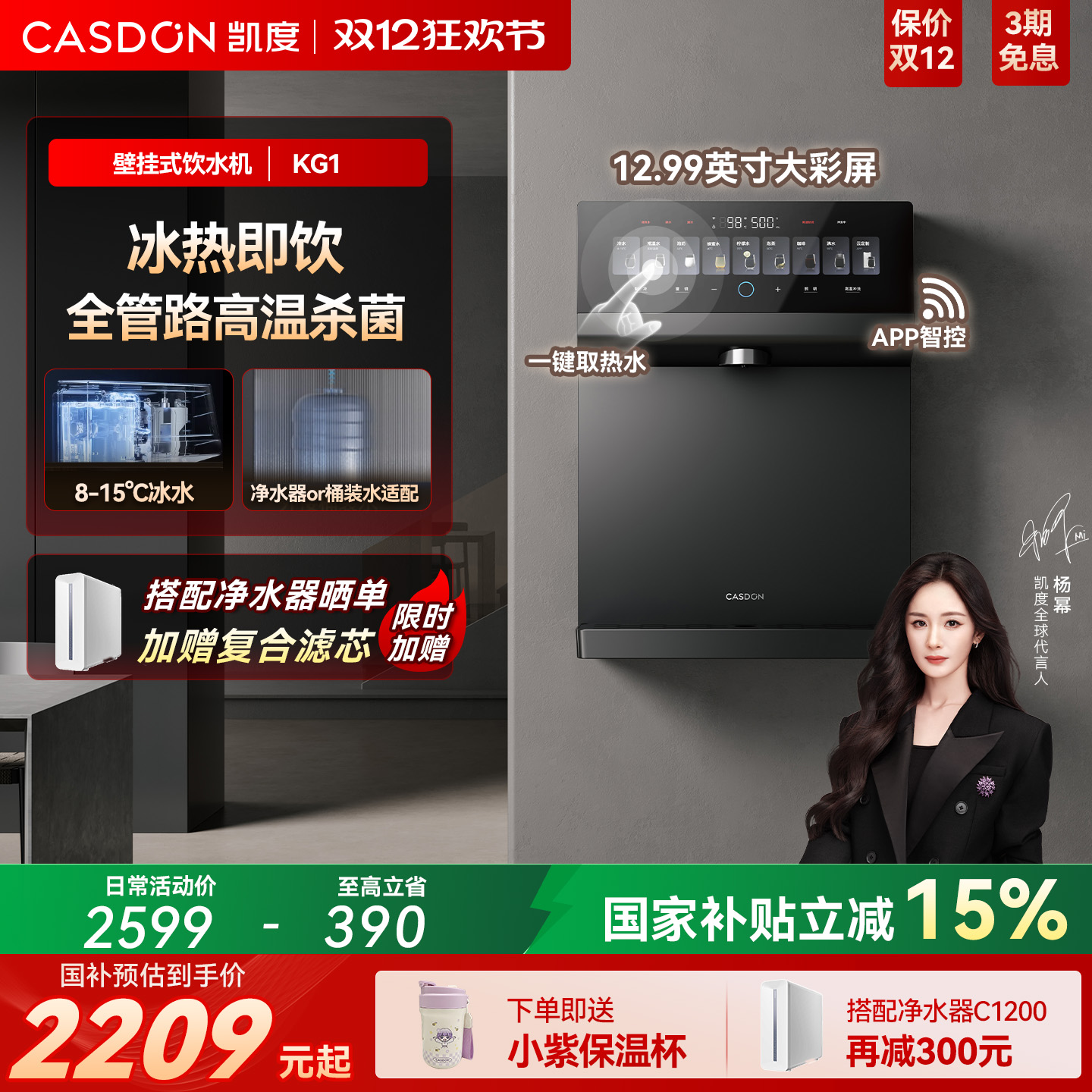 凯度冰泉管线机壁挂式直饮机即热饮水机净水器家用2025年新款KG1