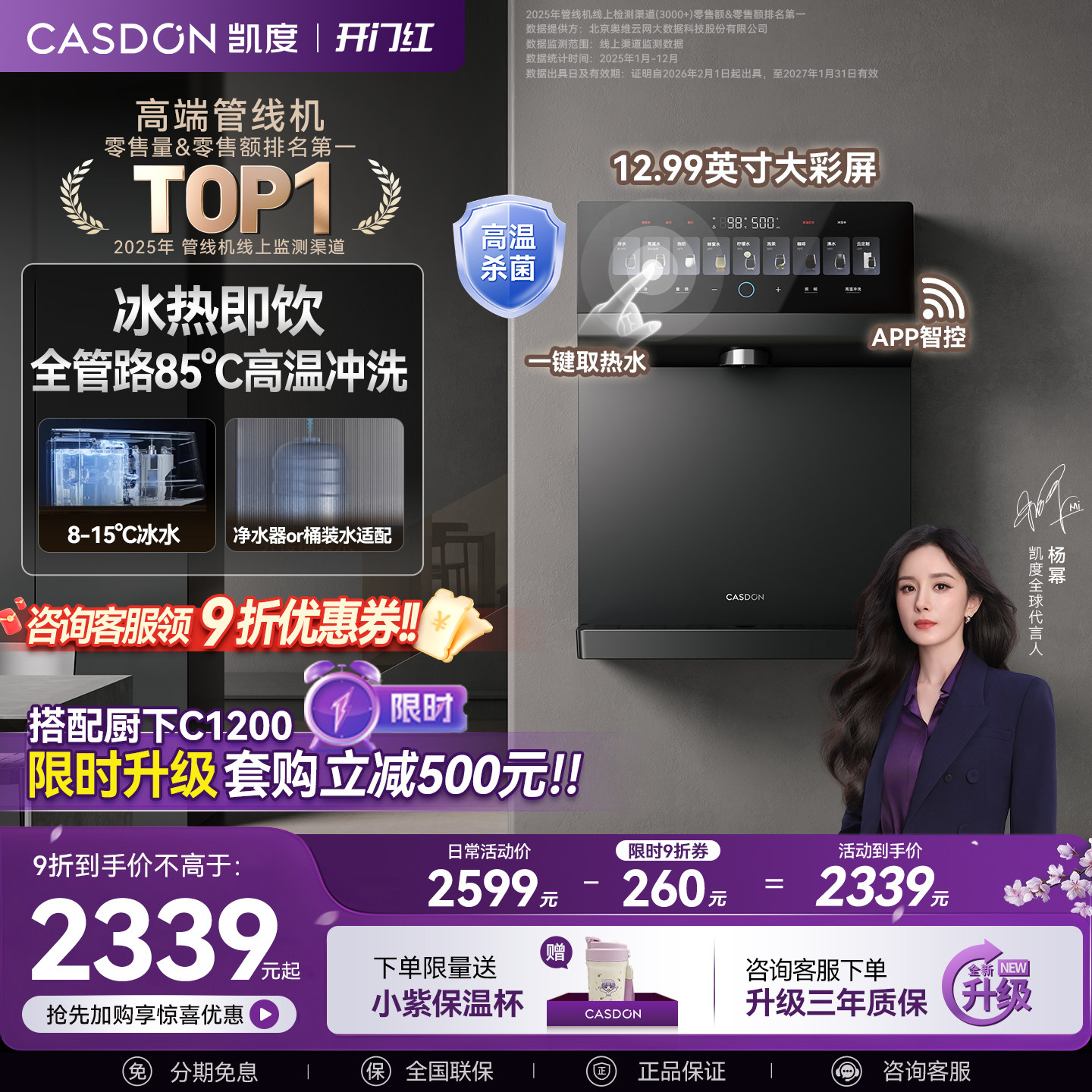 【高温杀菌】凯度冰泉管线机壁挂式直饮机即热饮水机家用新款KG1