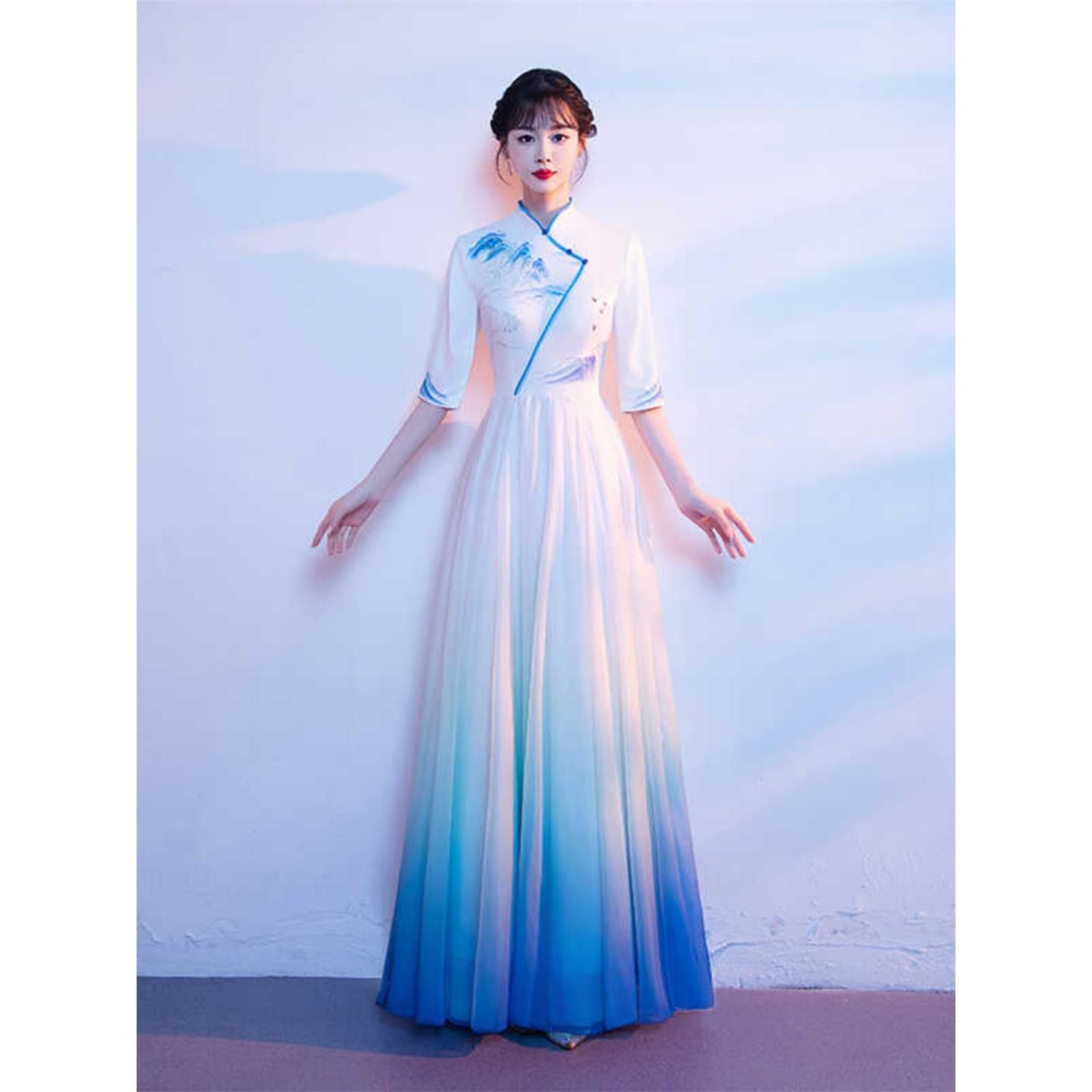 大合唱演出服女长裙中国风