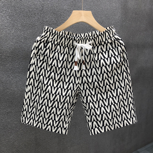 拼接风印花设计宽松裤 男士 子夏季 潮流休闲短裤 个性 复古百搭时尚