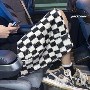 男休闲宽松大码 五分裤 潮牌沙滩裤 新款 中裤 棋盘格短裤 薄款 夏季 男裤