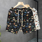 运动沙滩裤 国潮复古花色短裤 蝴蝶印花休闲五分裤 新款 男2025夏季