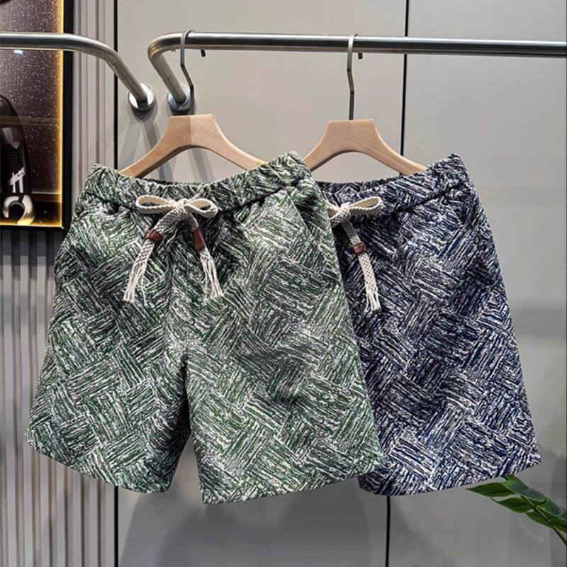 夏季海边沙滩短裤男女同款乱纹直筒宽松速干薄款居家休闲运动中裤