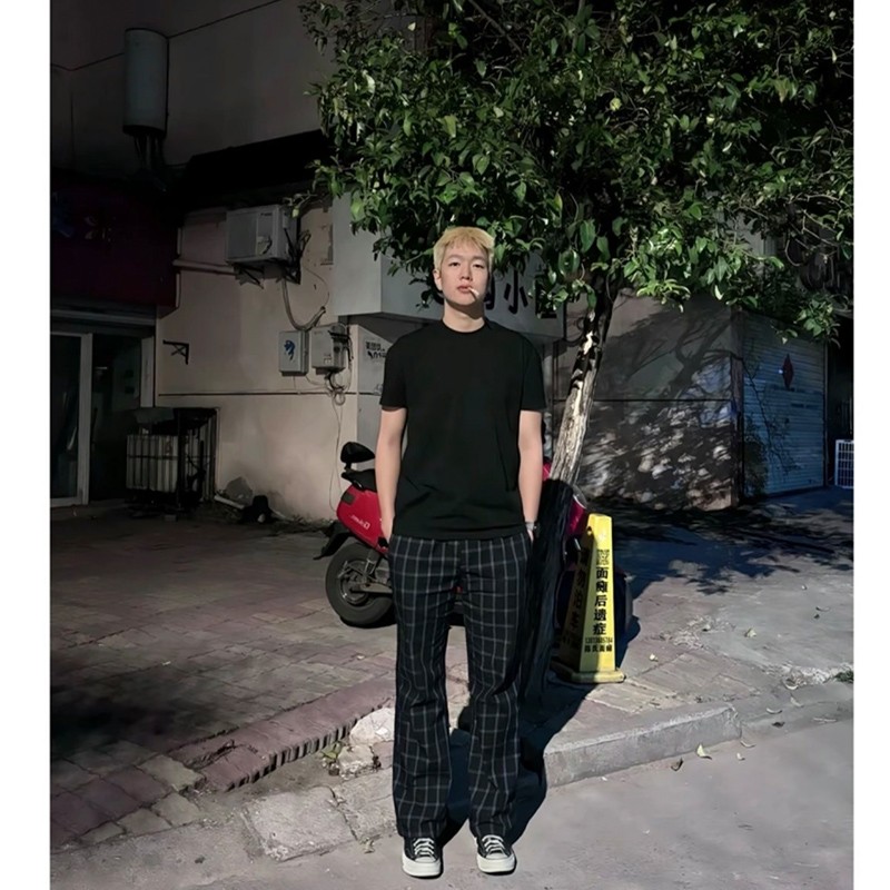 美式cleanfit弯刀格子速干直筒裤