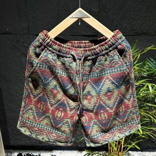 潮牌印花五分裤 男士 2026痞帅复古风 民族风设计脏脏风短裤 夏季