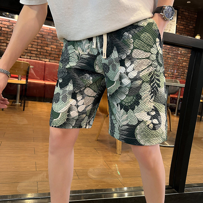 新款凉感冰丝短裤男夏季薄款夏威夷风速干沙滩裤宽松大码五分裤子