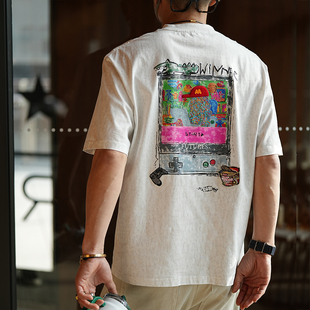 原创高级感3DS电玩游戏刺绣纯棉重磅短袖T恤男士2025新款美式体恤