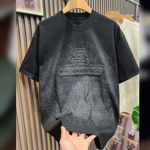 原创喷染重磅圆领短袖T恤男款2025夏季设计感潮牌高级感痞帅体恤