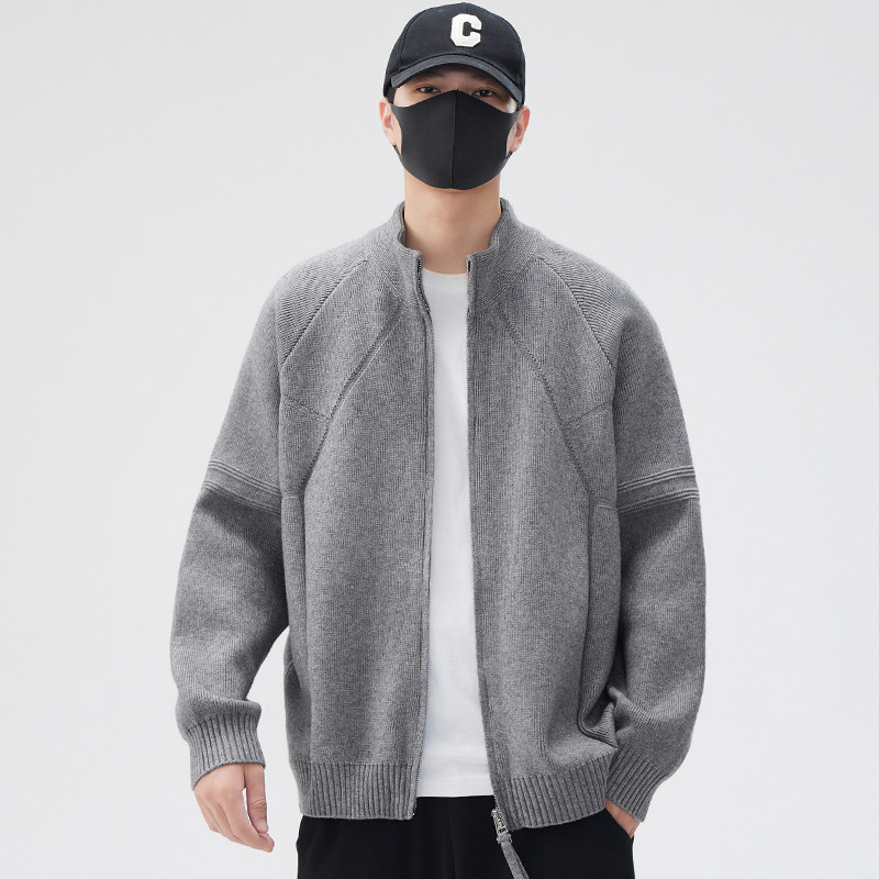 针织开衫毛衣男秋冬季2025新款纯色百搭休闲宽松男士外套潮流帅气