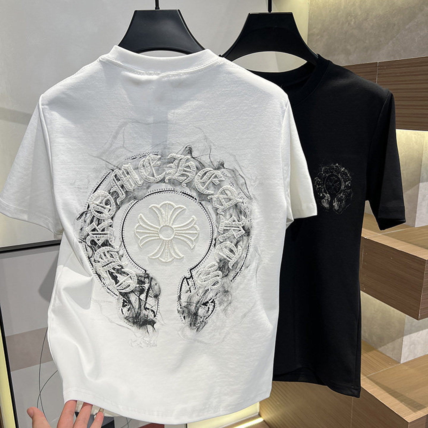 欧洲站高端潮牌刺绣重磅纯棉T恤男2026夏季新款轻奢圆领短袖体恤