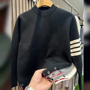 圆领毛衣男潮牌帅气内搭打底衫 黑色针织衫 2025新款 男士 爆款 秋冬款