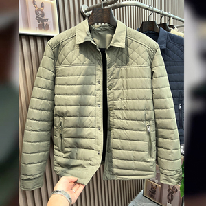 冬季新款日系休闲翻领商务轻薄羽绒棉服男士棉衣棉袄菱格衬衫夹克