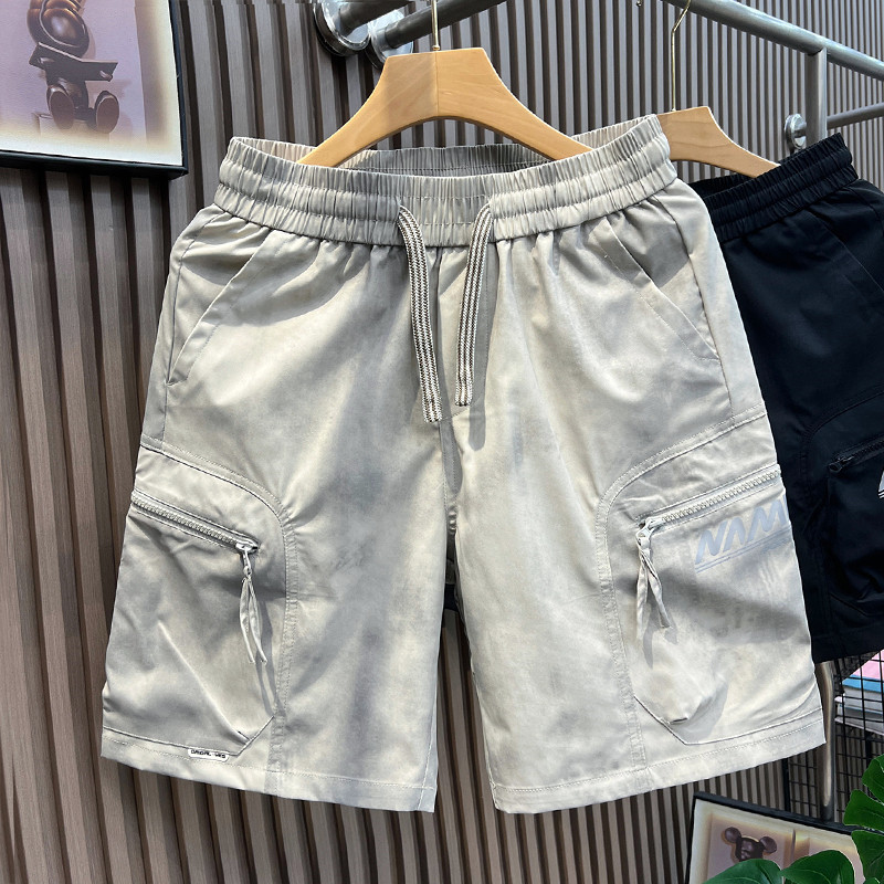 夏季2026新款松紧腰工装短裤男士薄款宽松休闲青少年五分沙滩裤子