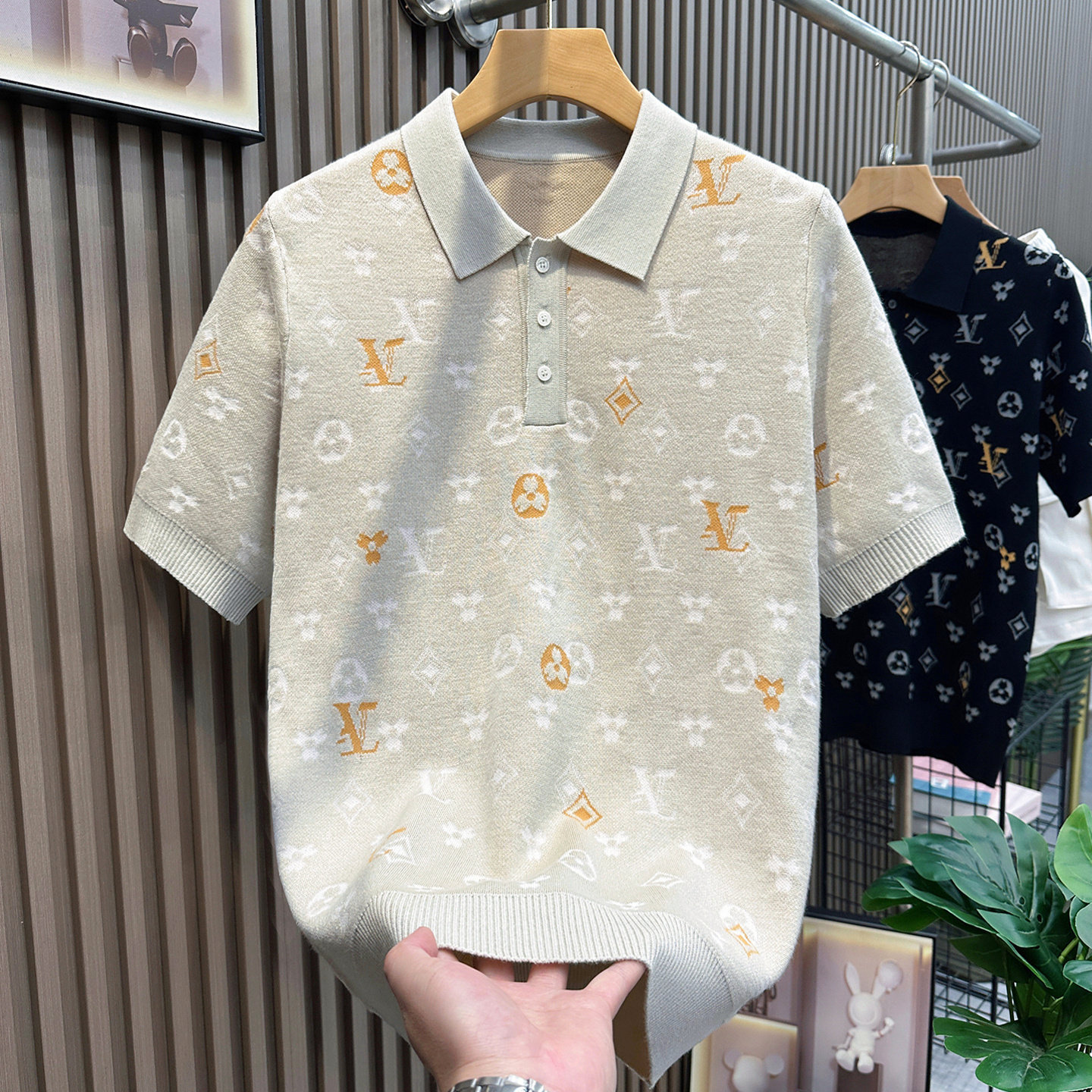 欧美潮流夏季针织短袖男上衣轻奢复古字母提花痞帅高级感polo衫男