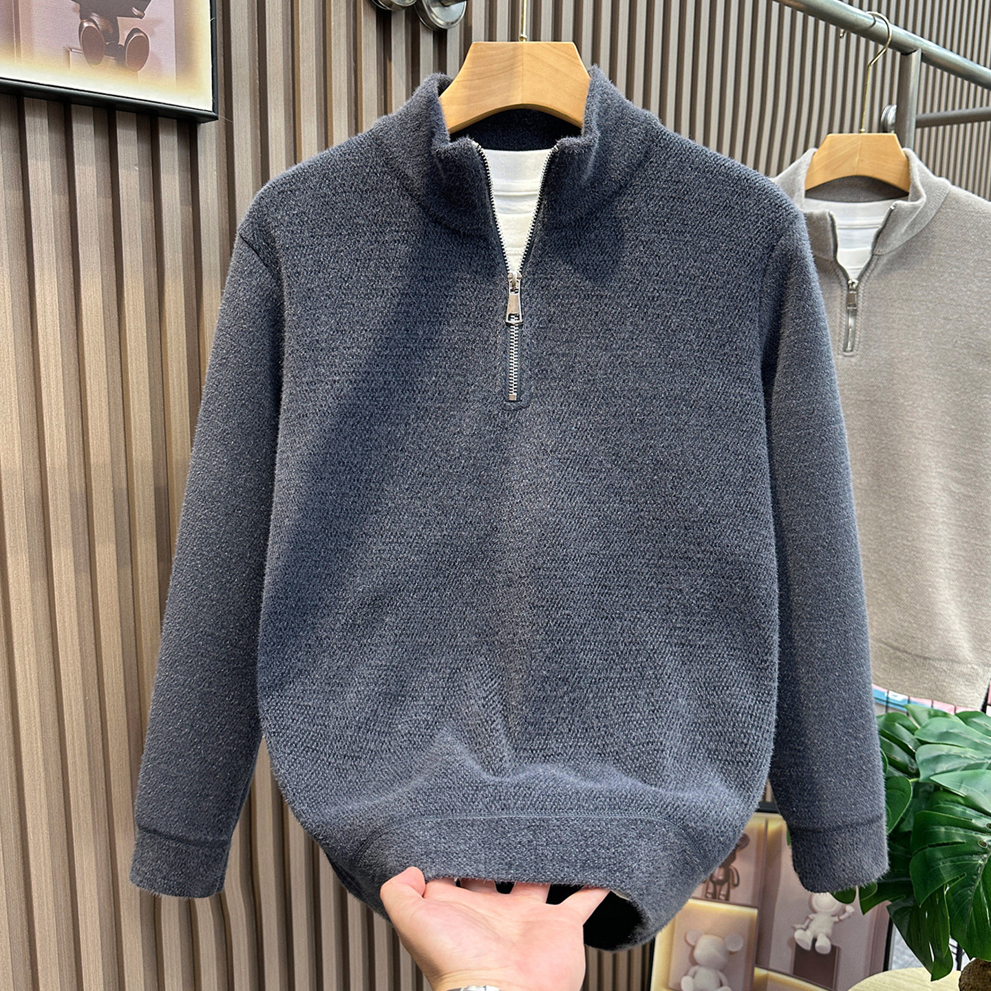 设计感高端面料厚实保暖不起球毛衣男秋冬季针织衫拉链半高领卫衣