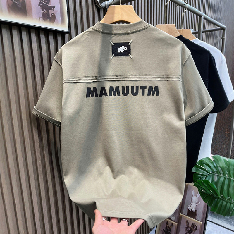 潮牌美式字母刺绣短袖t男夏季时尚圆领休闲半袖宽松百搭打底T恤衫