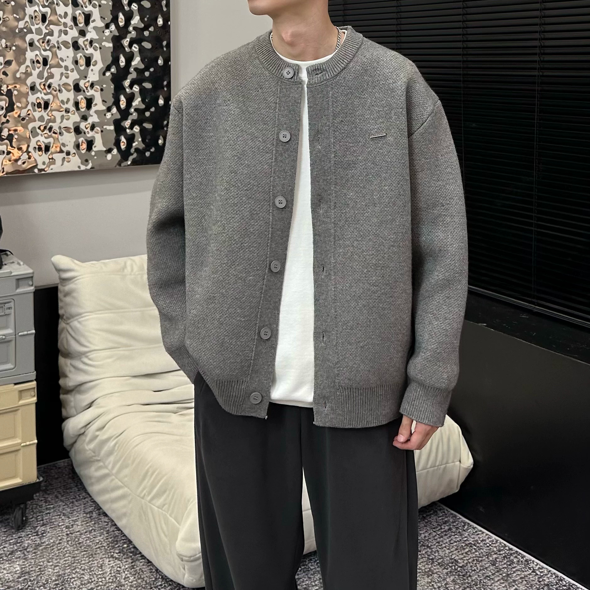 开衫毛衣男针织毛衫潮牌帅气美式