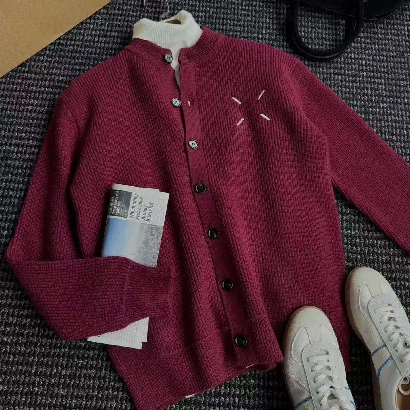 高级感立领针织开衫外套男款春秋季潮牌夹克男士刺绣毛线衣服褂子