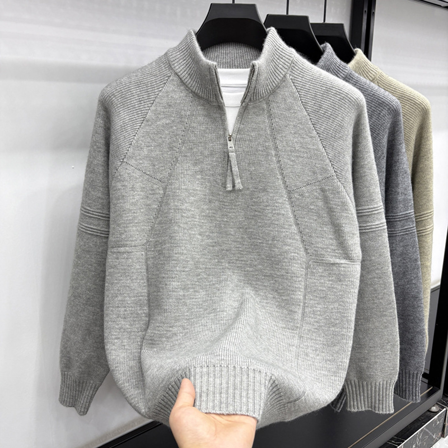 拉链半高领毛衣男款冬季韩版宽松针织外套男装青年时尚休闲立领潮