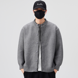 毛衣外套男装 潮流拼接衬衫 秋冬季 男2025新款 针织外搭 领假两件开衫