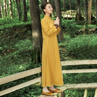 Mùa xuân và mùa thu retro khóa cotton và vải lanh cải tiến váy trong phần dài của trang phục nghệ thuật phong cách quốc gia Trung Quốc - váy đầm đầm ôm body