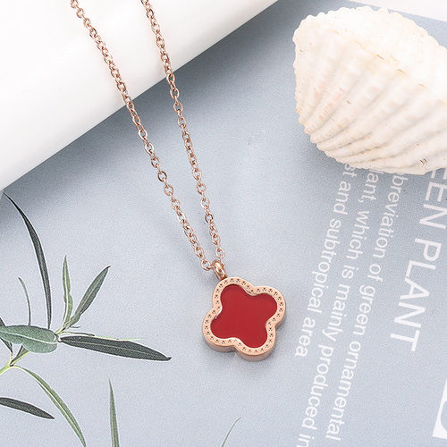 奥特莱斯18K金四叶草项链双面用