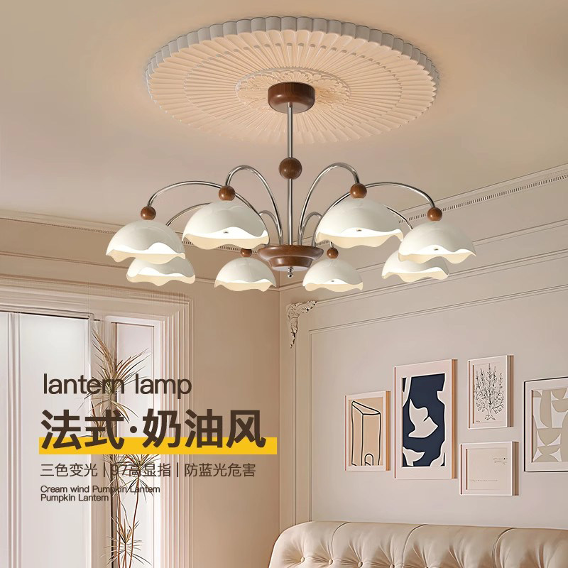 法式中古风客厅吊灯大厅主灯蛋壳奶油风高级感2026新款中山灯具,家装灯饰光源,客厅吊灯,淘宝优惠券,粉丝福利购,淘宝优惠卷