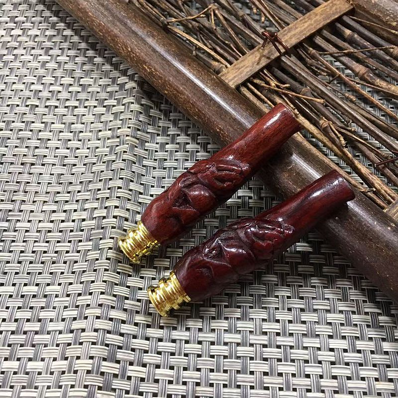 木质雕刻血檀烟嘴过滤器循环型拉杆过滤芯可清洗粗中细三用烟具