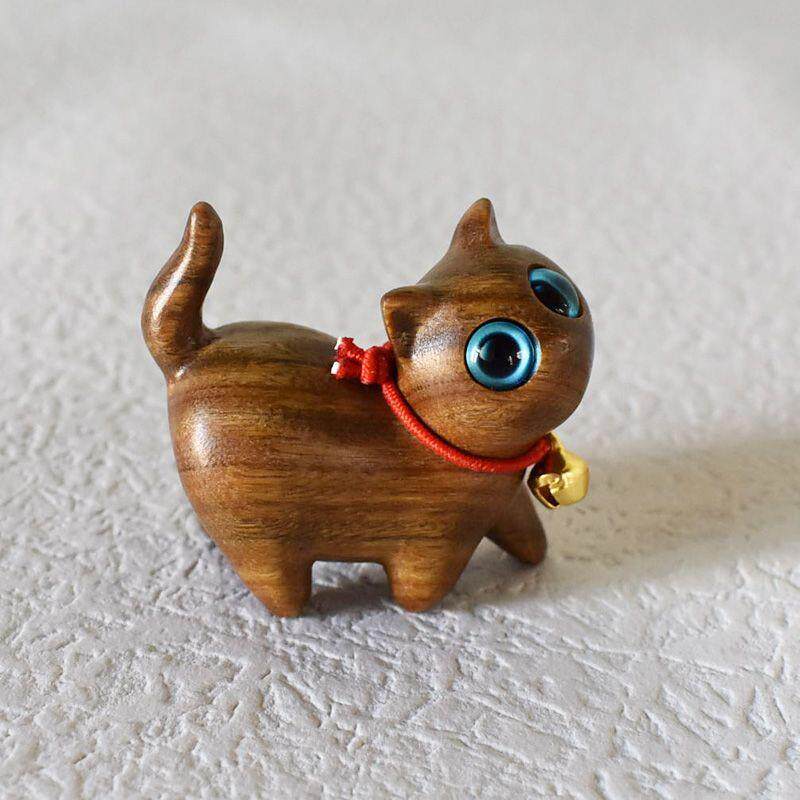 黑檀木绿檀木好奇猫桌面小摆件龙猫diy饰品配件钥匙扣包挂链