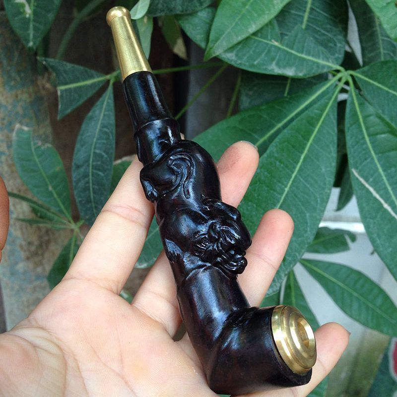 雕刻皮丘黑檀木质烟嘴过滤器循环性可清洗拉杆过滤芯双用烟斗