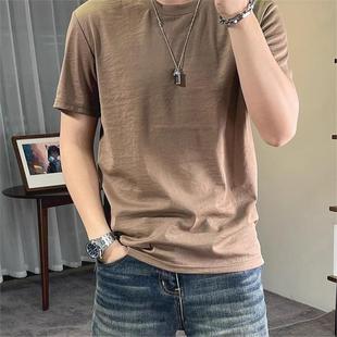 纯色修身 薄款 亚麻夏季 圆领基础简约T 半袖 t恤男士 冰丝棉麻短袖 新款