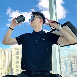 短袖 夏季 高级感刺绣POLO衫 男款 上衣 潮牌痞帅翻领T恤2025新款 男士