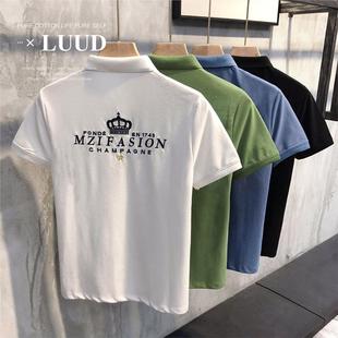 2025夏天英伦皇冠小刺绣翻领潮男POLO衫 T恤复古衣服 修身 休闲短袖