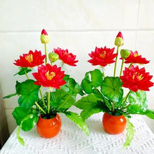 仿真花供佛莲花佛台供奉花供花荷花装饰花盆栽摆件绢花寺庙还愿花