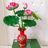 仿真荷花莲花塑料假花小盆栽家居客厅电视柜装 饰花小摆件供佛用品