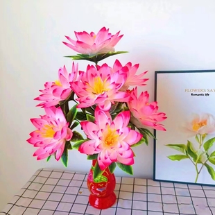 供花佛前花供佛新9头莲花 佛堂佛台观音寺庙仿真荷花假花装饰摆件