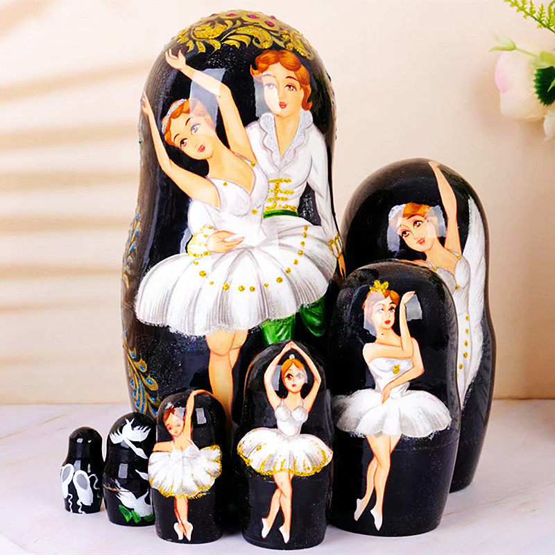 俄罗斯套娃大7层彩绘水晶漆高档精品手工椴木芭蕾王子娃娃礼物