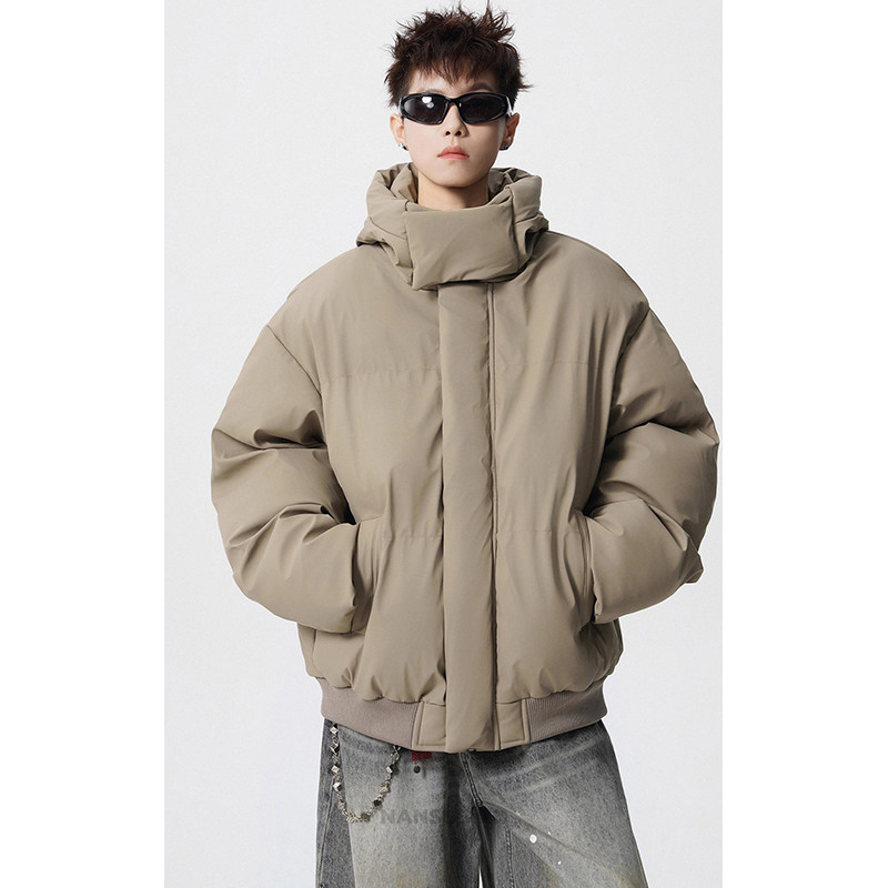 秋冬加厚保暖连帽面包羽绒服男款