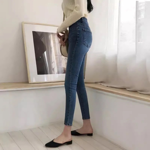 蓝色小脚牛仔裤女冬季新款大码胖妹妹mm高腰韩版显瘦紧身铅笔裤子