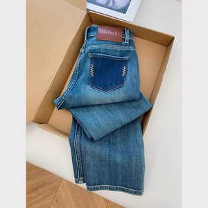 复古蓝牛仔裤女春季新款胖妹妹mm高腰宽松显瘦梨形身材阔腿直筒裤