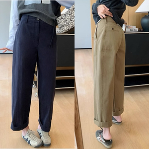 卡其色直筒休闲裤女春季新款大码胖妹妹mm梨形身材宽松显瘦阔腿裤