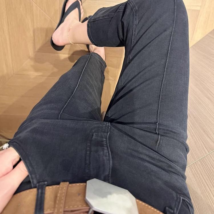 大码高腰弹力黑灰色九分牛仔裤女2025春季胖mm显瘦遮肉直筒烟管裤