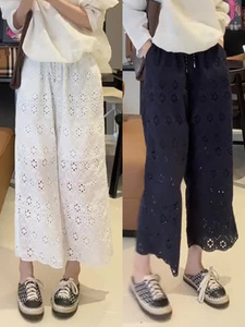 大码女装宽松蕾丝花朵休闲阔腿裤夏季新款胖mm高腰显瘦垂感直筒裤