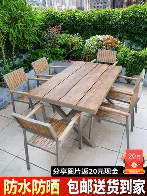 Outdoor plastic wood tables and chairs courtyard anti-corrosion wooden waterproof sunscreen Dew Tianyang platform outdoor leisure garden table and chair combination