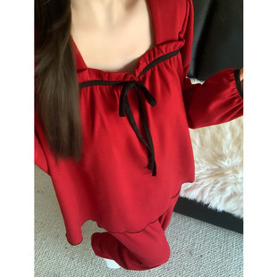 本命年红色羊毛绒睡衣女款春秋冬季公主风新年结婚保暖长袖家居服