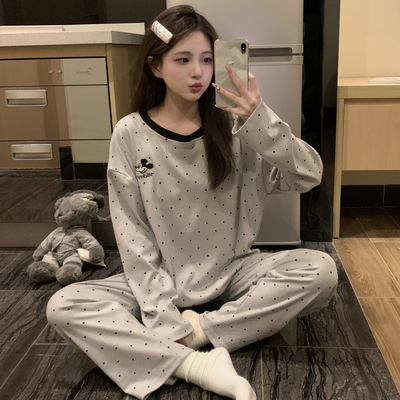 德绒睡衣女秋冬季加厚长袖套装