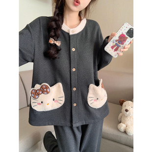卡通KT猫羊绒睡衣女款秋冬季2025新款加厚保暖德绒长袖套装家居服