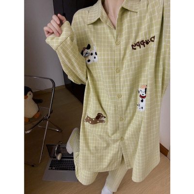 德绒睡衣女秋冬格子加厚保暖长袖