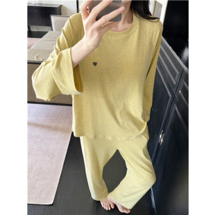 休闲家居服套装 带胸垫睡衣女款 简约爱心长袖 莫代尔2026新款 春秋季