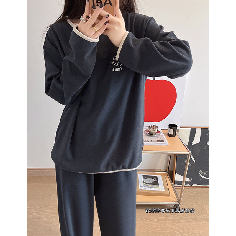 德绒睡衣女款秋冬季长袖长裤套装